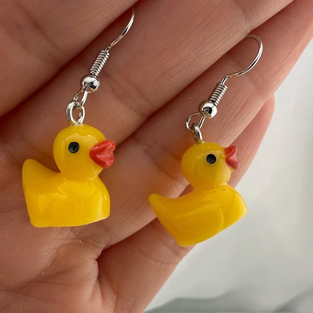 Cute Yellow Duck Earrings – Fun Kawaii Dangle